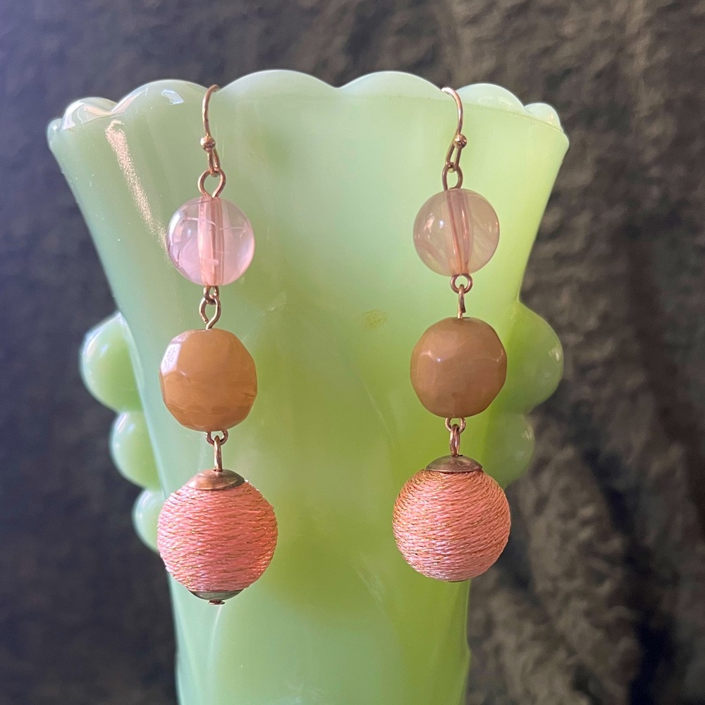 Elegant Pink and Gold Dangle Earrings